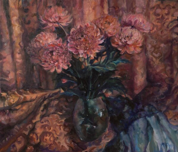 Chrysanthemum bouquet, chrysanthemum painting, oil on canvas.