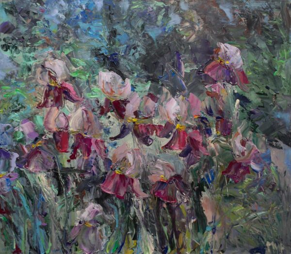 Iris flowering acrylic on canvas painting original.