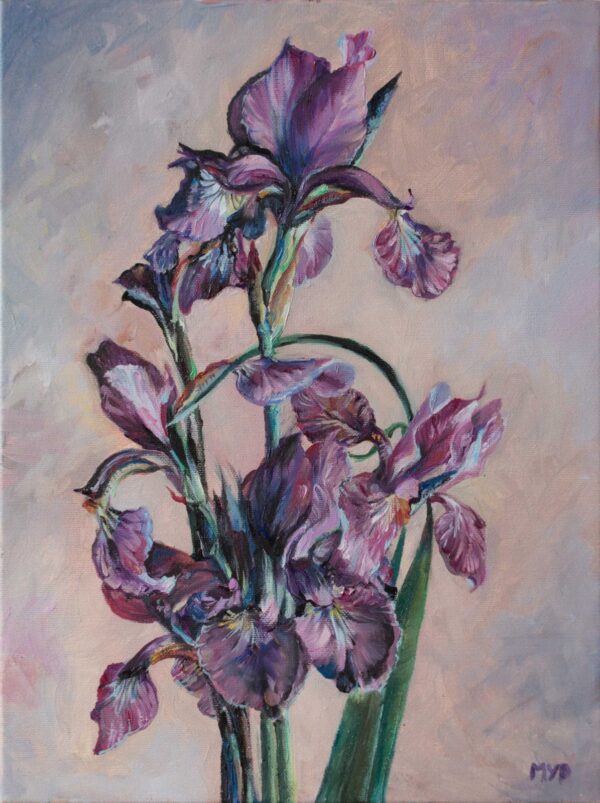 Iris still life oil painting on canvas, original.
