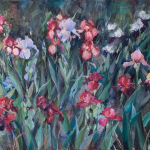 Iris field acrylic painting on canvas, original.