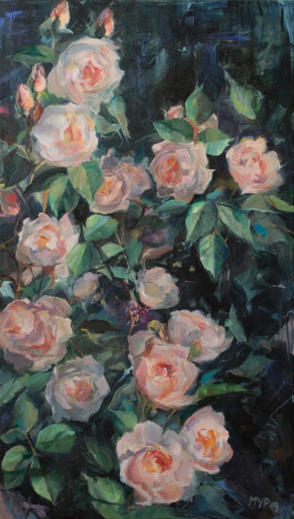 Rose painting, oil on canvas.