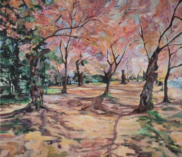 Cherry blossom painting, acrylic on canvas, original